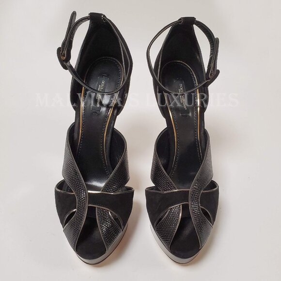 DOLCE & GABBANA SHOES BLACK SUEDE LEATHER PLATFORM SANDALS sz IT 40 US 10 - Picture 9 of 12
